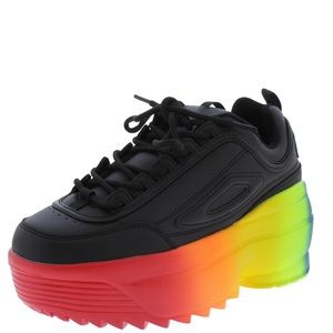 🎉HP🎉 Black Vegan Leather Rainbow Retro Platform Fashion Sneakers